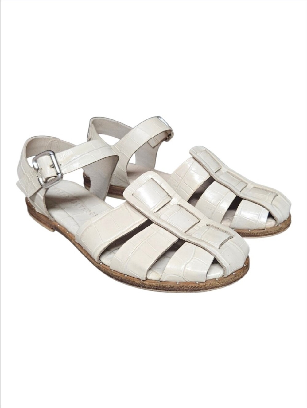 FREDA SALVADOR | Sera Croc Embossed Leather Fisherman Sandals Size US 6